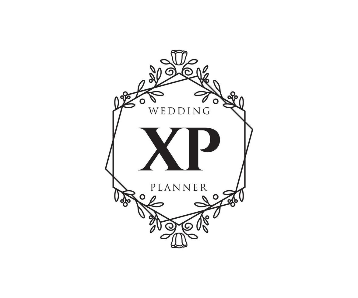 colección de logotipos de monogramas de boda con letras iniciales xp, plantillas florales y minimalistas modernas dibujadas a mano para tarjetas de invitación, guardar la fecha, identidad elegante para restaurante, boutique, café en vectores