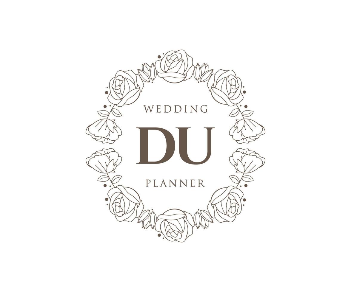 colección de logotipos de monograma de boda con letras iniciales du, plantillas florales y minimalistas modernas dibujadas a mano para tarjetas de invitación, guardar la fecha, identidad elegante para restaurante, boutique, café en vector