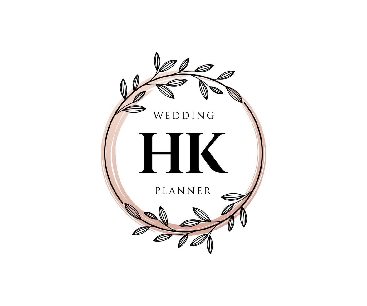 colección de logotipos de monograma de boda con letras iniciales hk, plantillas florales y minimalistas modernas dibujadas a mano para tarjetas de invitación, guardar la fecha, identidad elegante para restaurante, boutique, café en vector
