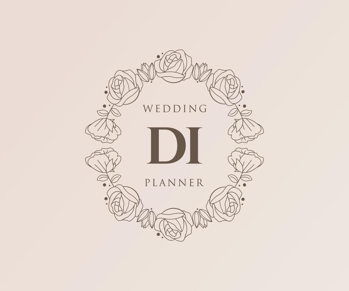 colección de logotipos de monograma de boda con letras iniciales di, plantillas florales y minimalistas modernas dibujadas a mano para tarjetas de invitación, guardar la fecha, identidad elegante para restaurante, boutique, café en vector