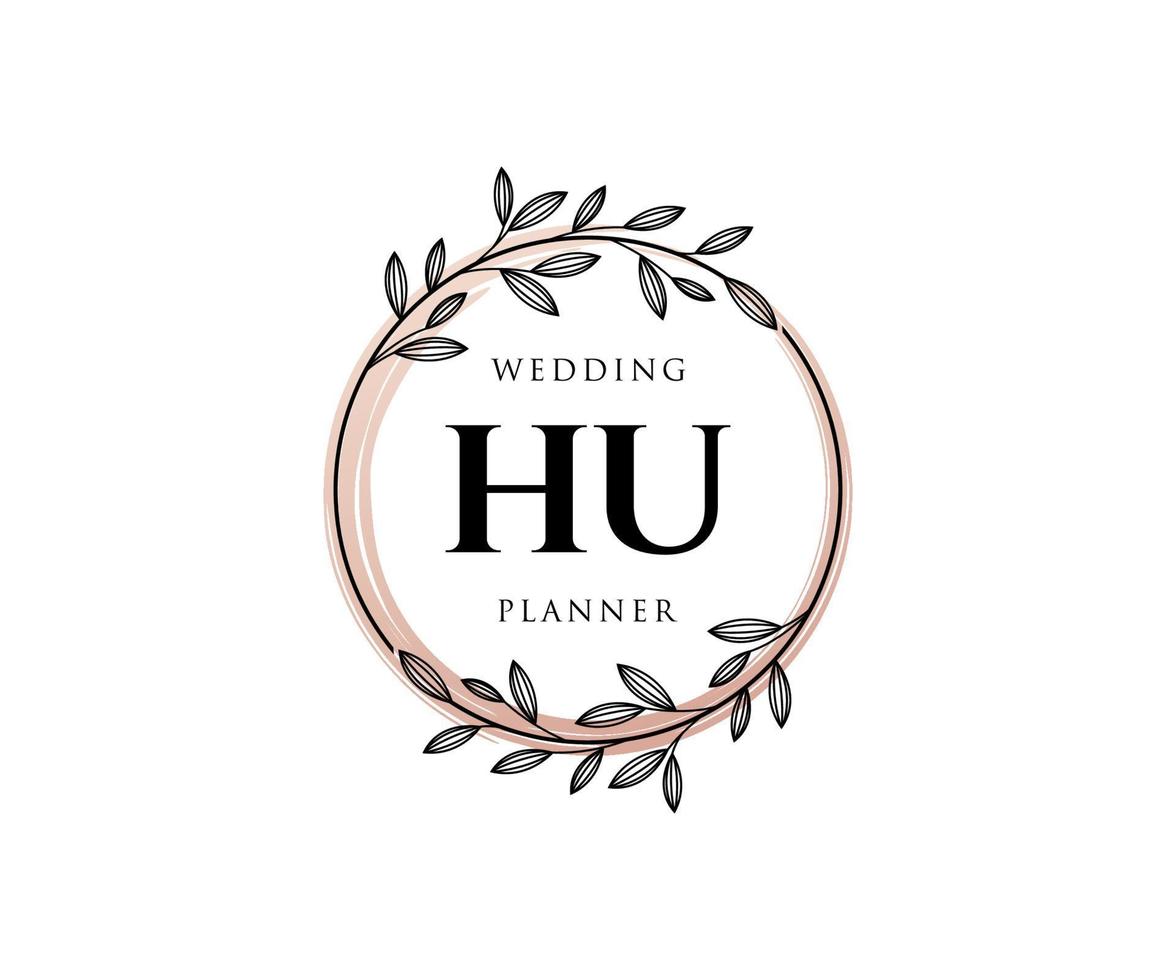 colección de logotipos de monograma de boda con letras iniciales de hu, plantillas florales y minimalistas modernas dibujadas a mano para tarjetas de invitación, guardar la fecha, identidad elegante para restaurante, boutique, café en vector