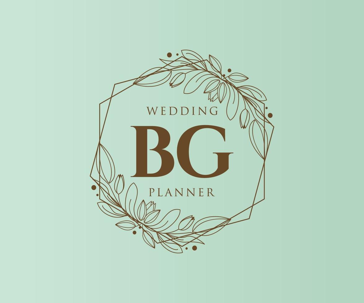 colección de logotipos de monograma de boda con letras iniciales bg, plantillas florales y minimalistas modernas dibujadas a mano para tarjetas de invitación, guardar la fecha, identidad elegante para restaurante, boutique, café en vector