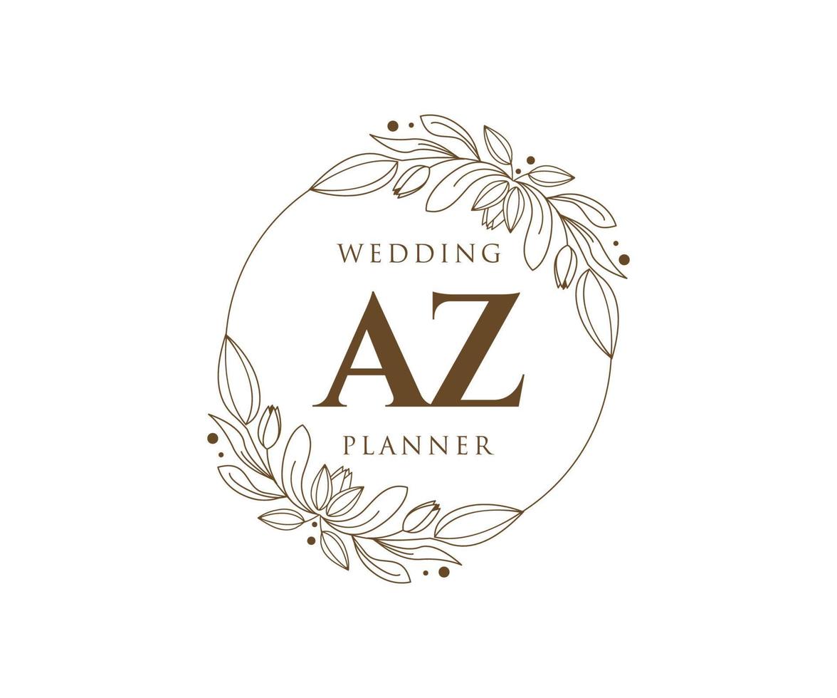 AZ Initials letter Wedding monogram logos collection, hand drawn modern minimalistic and floral templates for Invitation cards, Save the Date, elegant identity for restaurant, boutique, cafe in vector