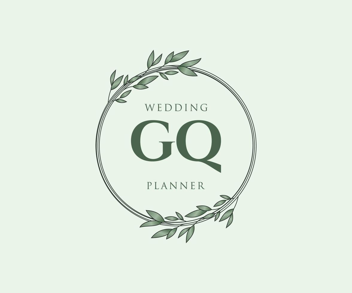 colección de logotipos de monogramas de boda con letras iniciales gq, plantillas florales y minimalistas modernas dibujadas a mano para tarjetas de invitación, guardar la fecha, identidad elegante para restaurante, boutique, café en vectores