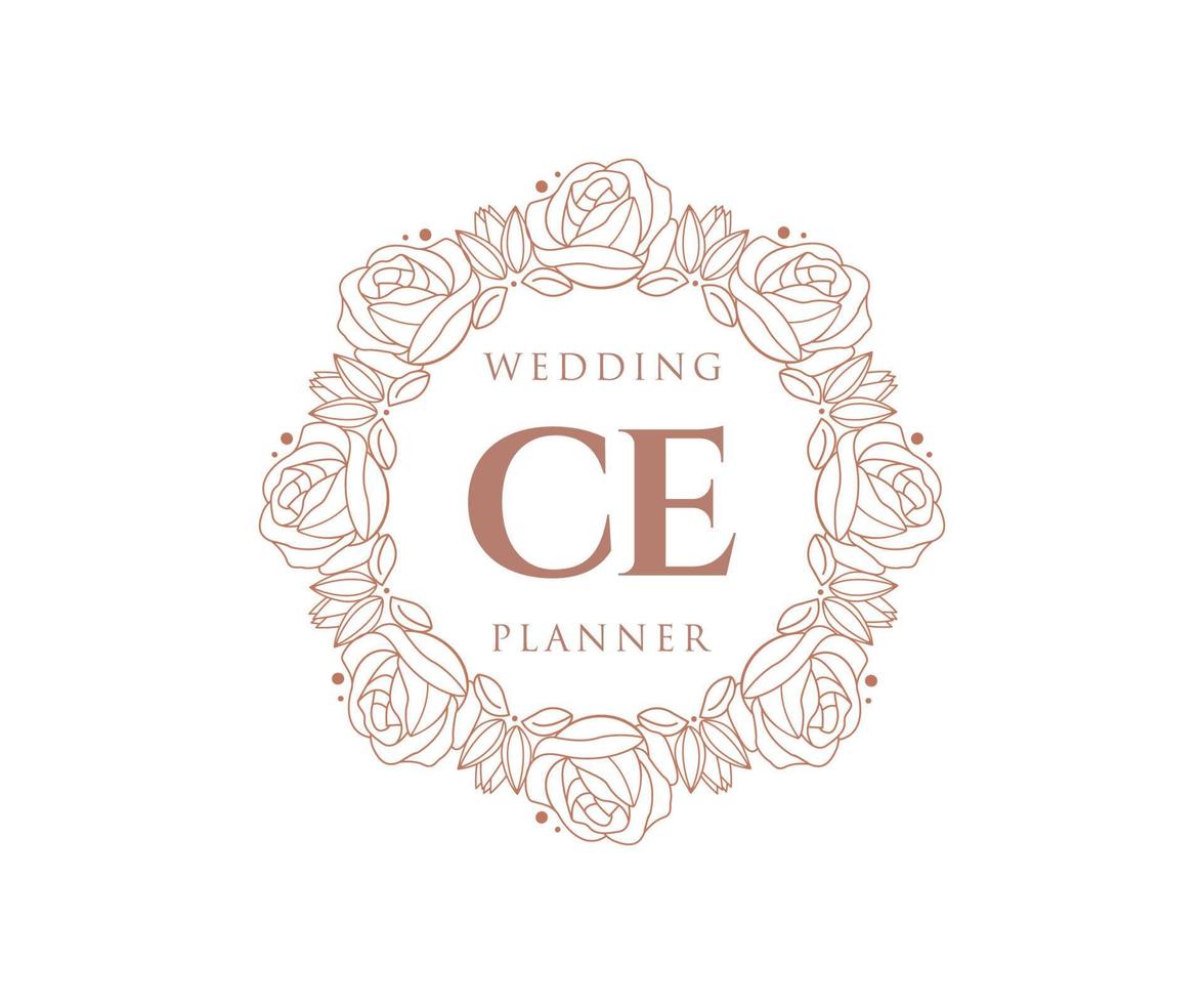 CE Initials letter Wedding monogram logos collection, hand drawn modern minimalistic and floral templates for Invitation cards, Save the Date, elegant identity for restaurant, boutique, cafe in vector