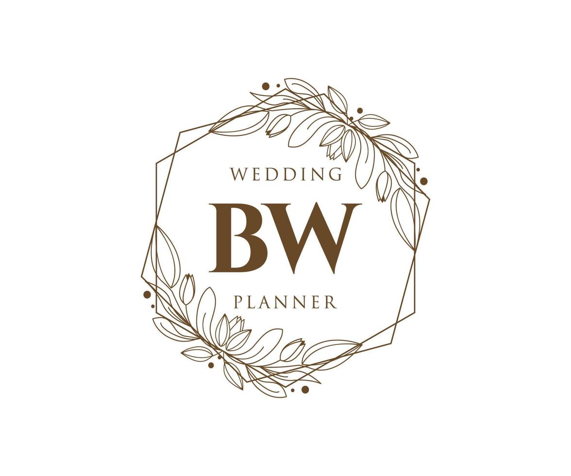 Colección de logotipos de monogramas de boda con letras iniciales bw, plantillas florales y minimalistas modernas dibujadas a mano para tarjetas de invitación, guardar la fecha, identidad elegante para restaurante, boutique, café en vector