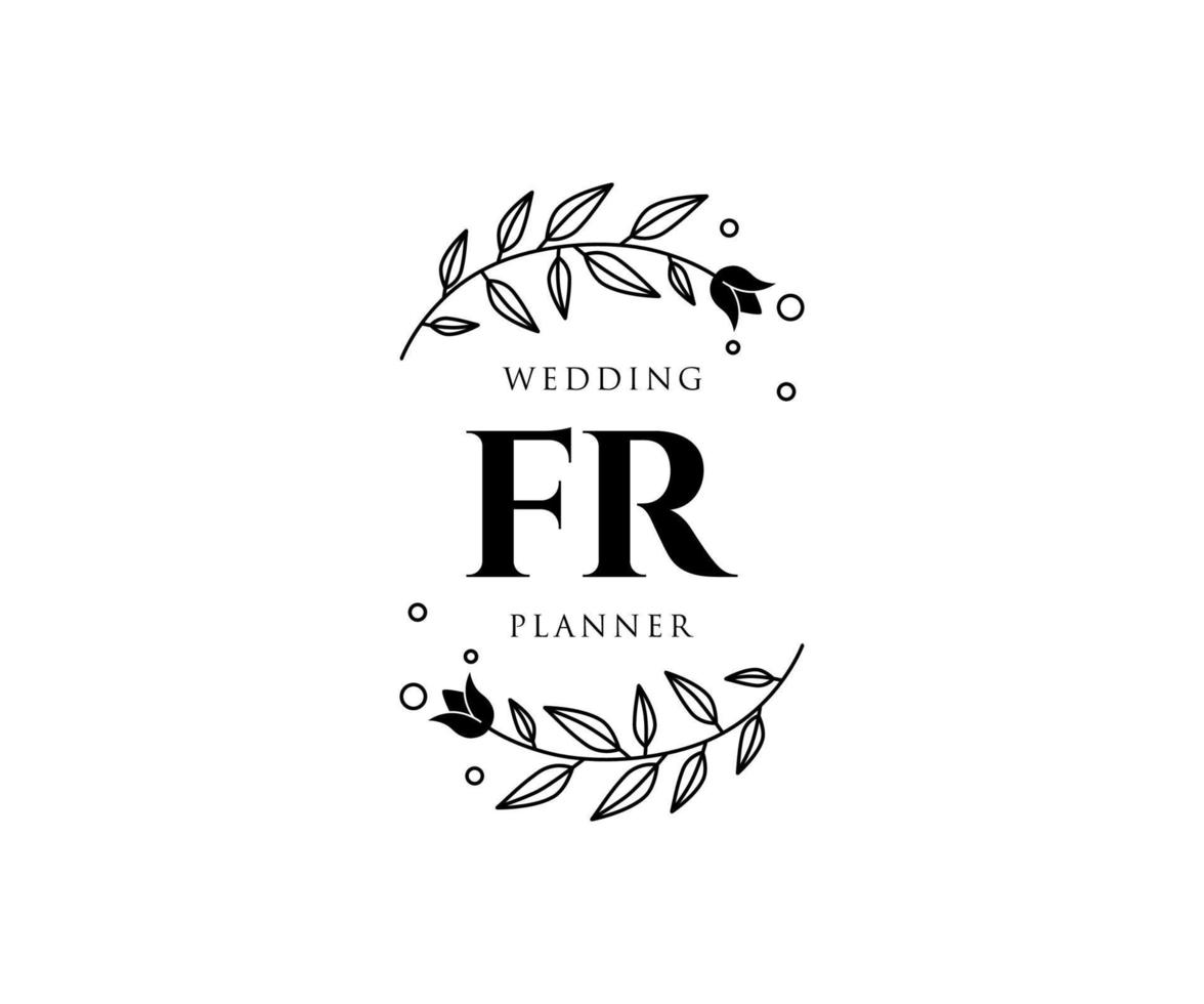 colección de logotipos de monograma de boda con letras iniciales fr, plantillas florales y minimalistas modernas dibujadas a mano para tarjetas de invitación, guardar la fecha, identidad elegante para restaurante, boutique, café en vector