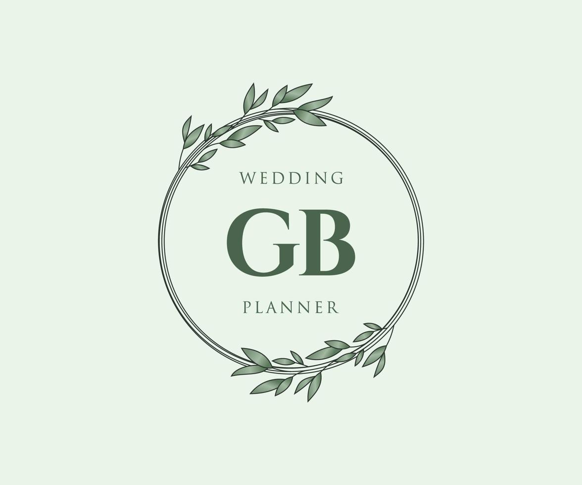 colección de logotipos de monograma de boda con letras iniciales de gb, plantillas florales y minimalistas modernas dibujadas a mano para tarjetas de invitación, guardar la fecha, identidad elegante para restaurante, boutique, café en vector