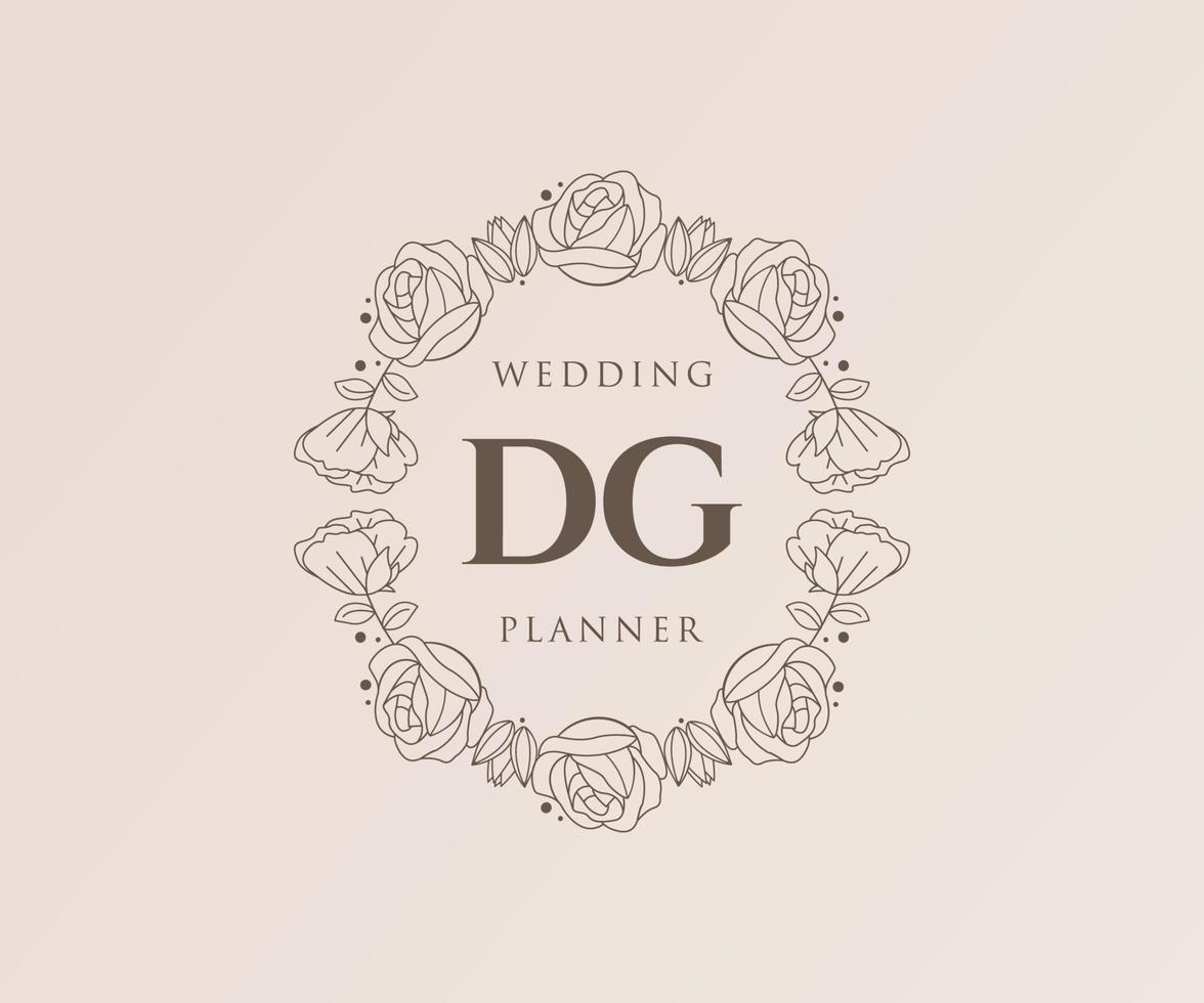 colección de logotipos de monograma de boda con letras iniciales dg, plantillas florales y minimalistas modernas dibujadas a mano para tarjetas de invitación, guardar la fecha, identidad elegante para restaurante, boutique, café en vector