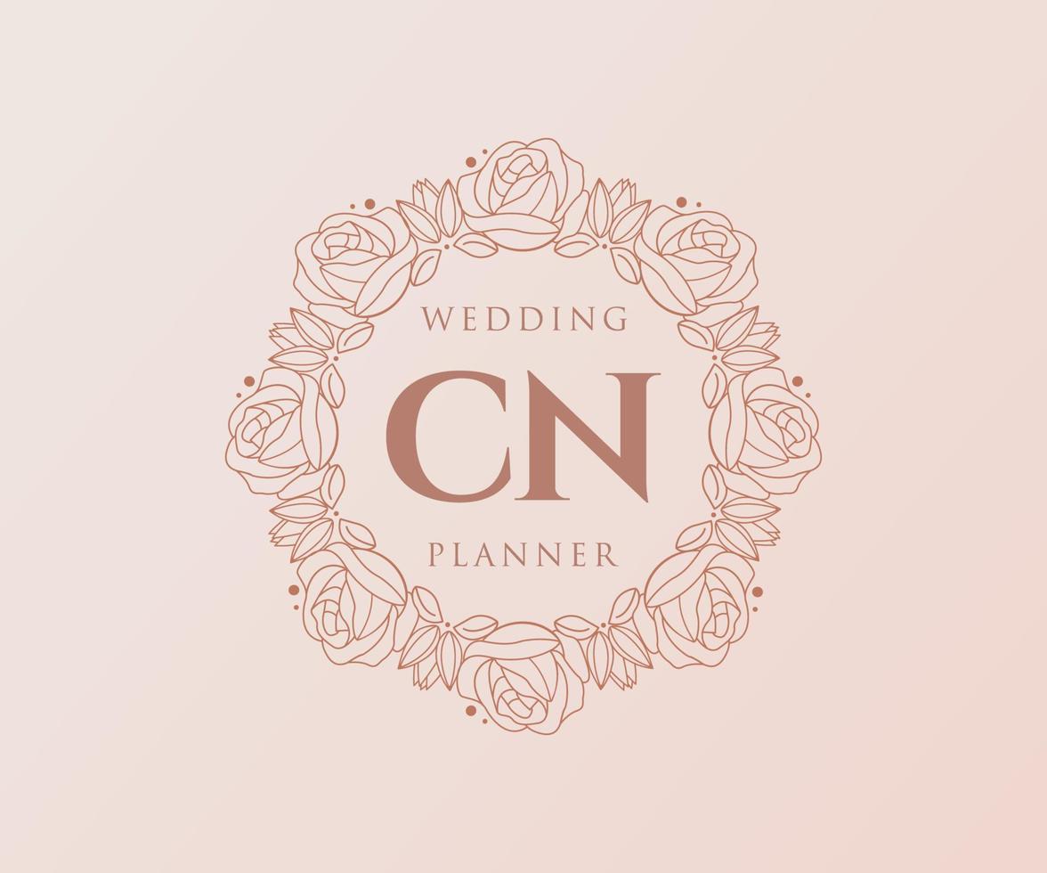 CN Initials letter Wedding monogram logos collection, hand drawn modern minimalistic and floral templates for Invitation cards, Save the Date, elegant identity for restaurant, boutique, cafe in vector