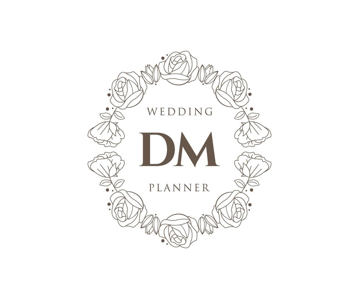 colección de logotipos de monograma de boda con letras iniciales dm, plantillas florales y minimalistas modernas dibujadas a mano para tarjetas de invitación, guardar la fecha, identidad elegante para restaurante, boutique, café en vector