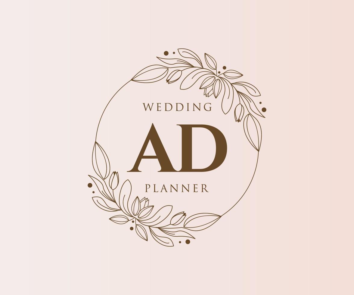 Colección de logotipos de monograma de boda con letras iniciales de anuncios, plantillas florales y minimalistas modernas dibujadas a mano para tarjetas de invitación, guardar la fecha, identidad elegante para restaurante, boutique, café en vector