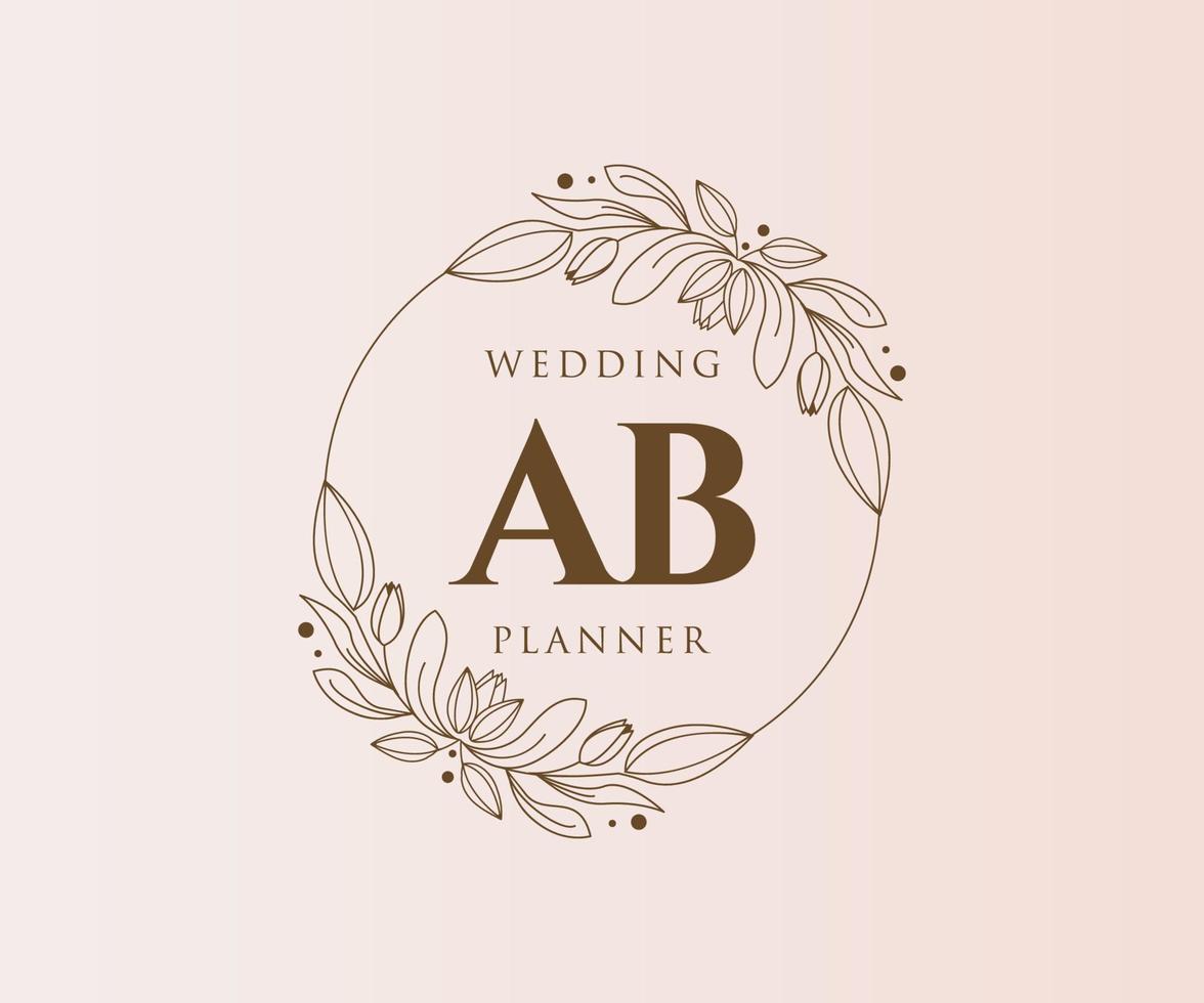 colección de logotipos de monogramas de boda con letras iniciales ab, plantillas florales y minimalistas modernas dibujadas a mano para tarjetas de invitación, guardar la fecha, identidad elegante para restaurante, boutique, café en vector