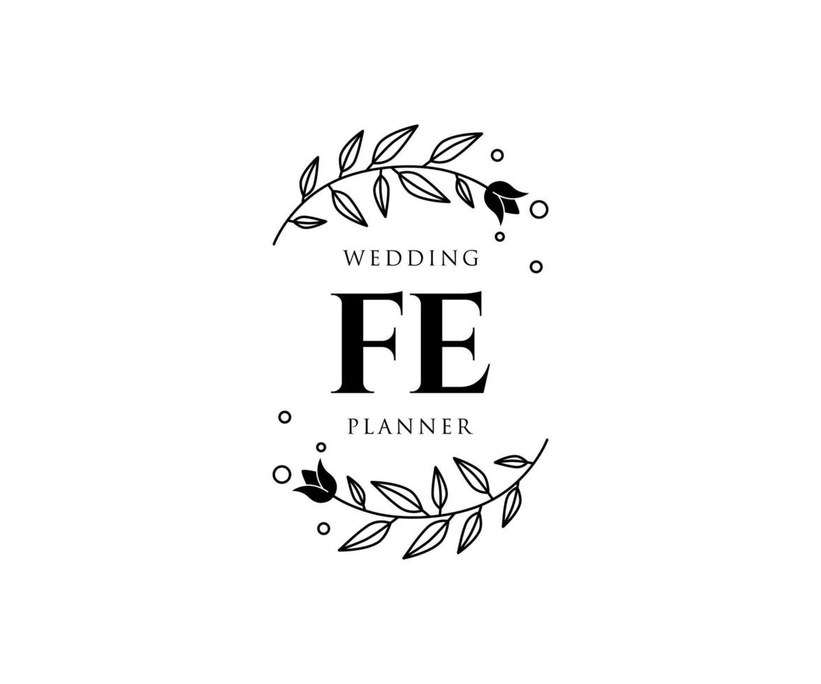 FE Initials letter Wedding monogram logos collection, hand drawn modern minimalistic and floral templates for Invitation cards, Save the Date, elegant identity for restaurant, boutique, cafe in vector