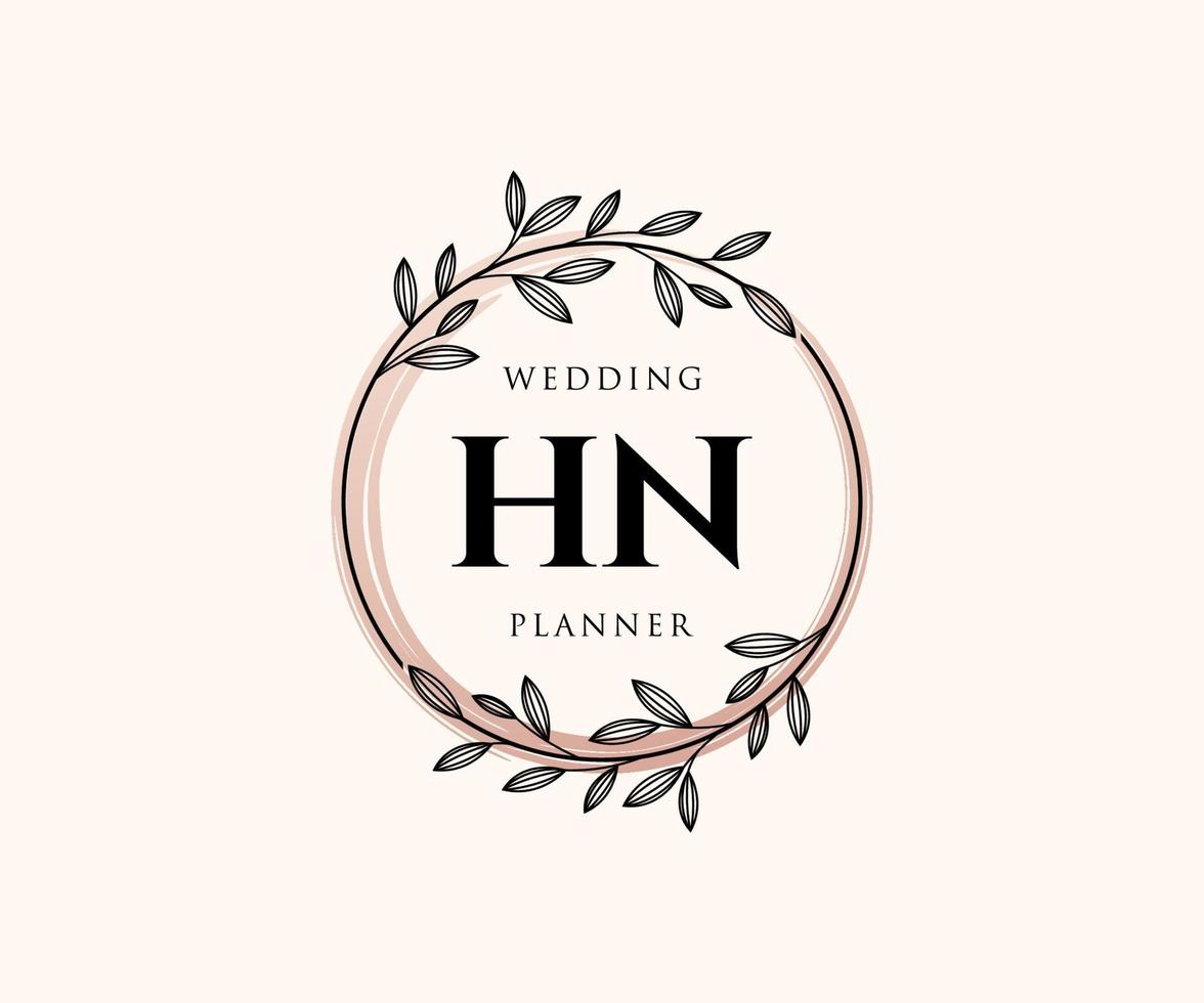 HN Initials letter Wedding monogram logos collection, hand drawn modern minimalistic and floral templates for Invitation cards, Save the Date, elegant identity for restaurant, boutique, cafe in vector