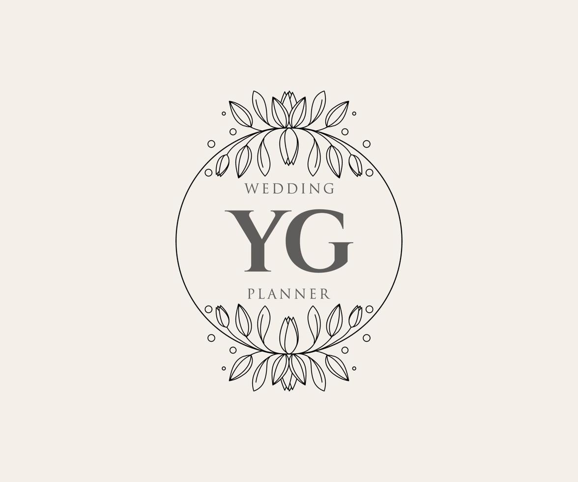 colección de logotipos de monograma de boda con letras iniciales de yg, plantillas florales y minimalistas modernas dibujadas a mano para tarjetas de invitación, guardar la fecha, identidad elegante para restaurante, boutique, café en vector