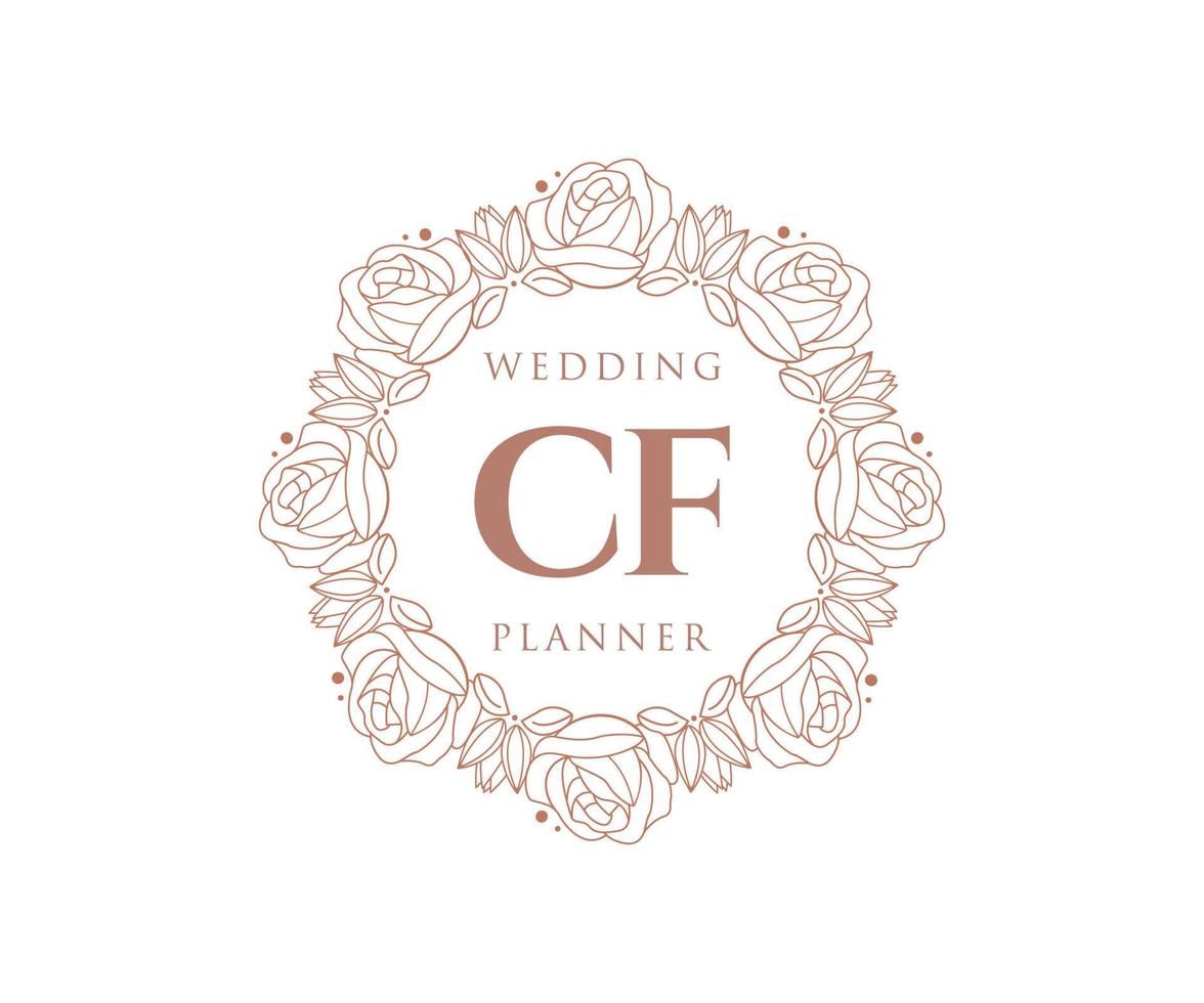 colección de logotipos de monogramas de boda con letras iniciales cf, plantillas florales y minimalistas modernas dibujadas a mano para tarjetas de invitación, guardar la fecha, identidad elegante para restaurante, boutique, café en vector