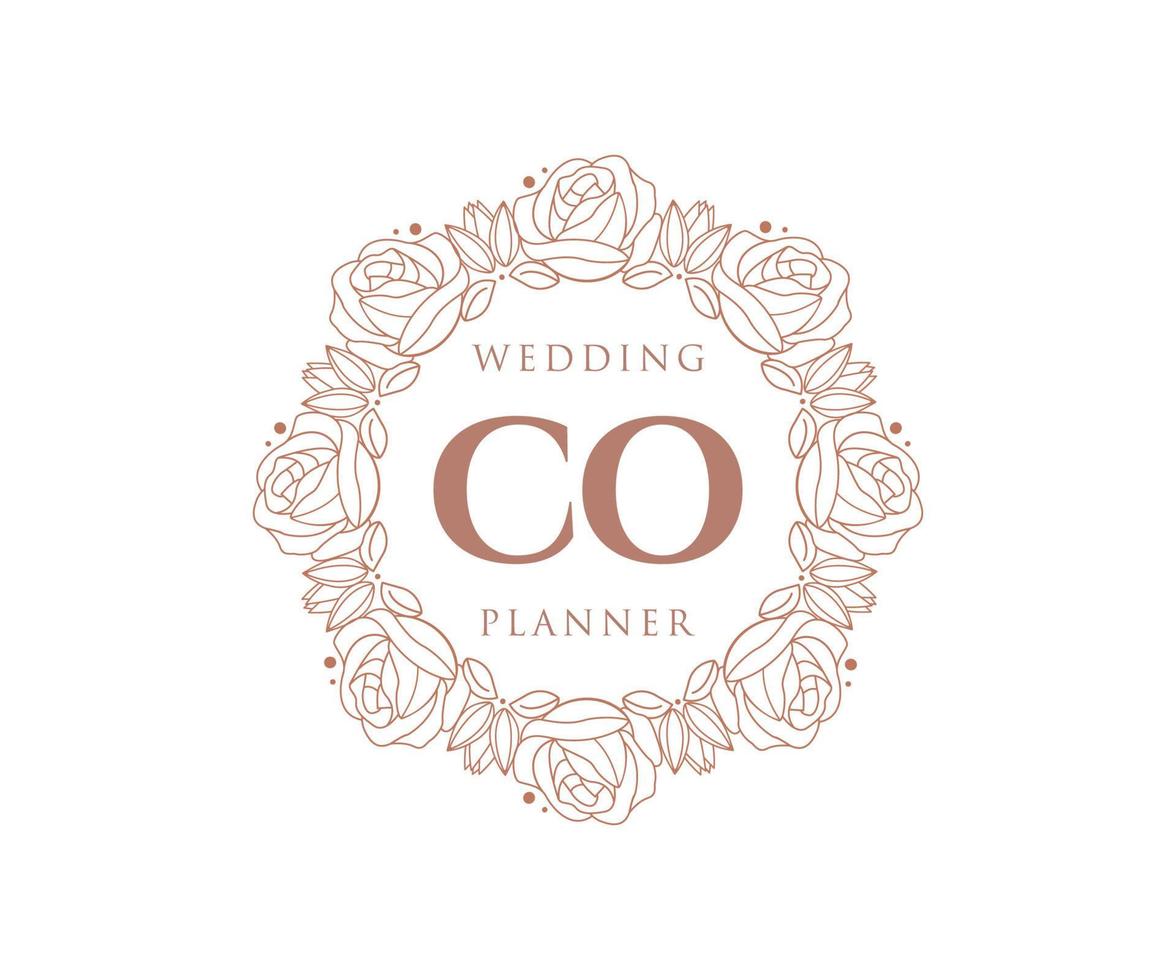 colección de logotipos de monograma de boda con iniciales co, plantillas florales y minimalistas modernas dibujadas a mano para tarjetas de invitación, guardar la fecha, identidad elegante para restaurante, boutique, café en vector