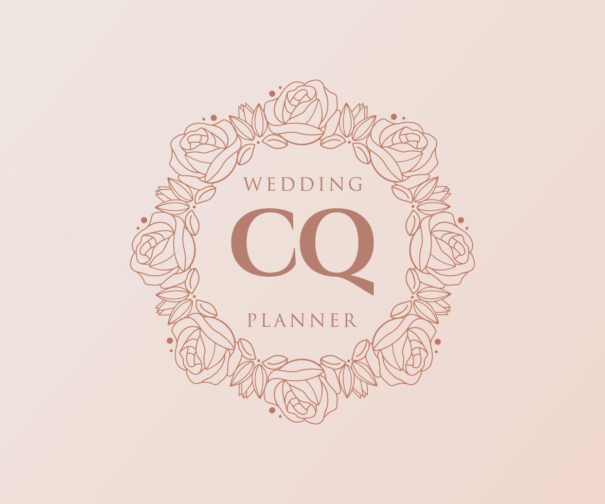 colección de logotipos de monograma de boda con letras iniciales cq, plantillas florales y minimalistas modernas dibujadas a mano para tarjetas de invitación, guardar la fecha, identidad elegante para restaurante, boutique, café en vector