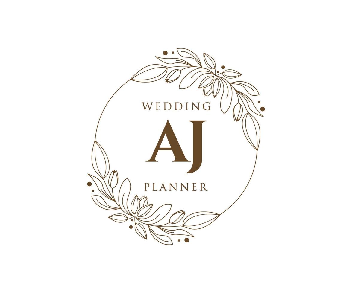 colección de logotipos de monograma de boda con letras iniciales aj, plantillas florales y minimalistas modernas dibujadas a mano para tarjetas de invitación, guardar la fecha, identidad elegante para restaurante, boutique, café en vector