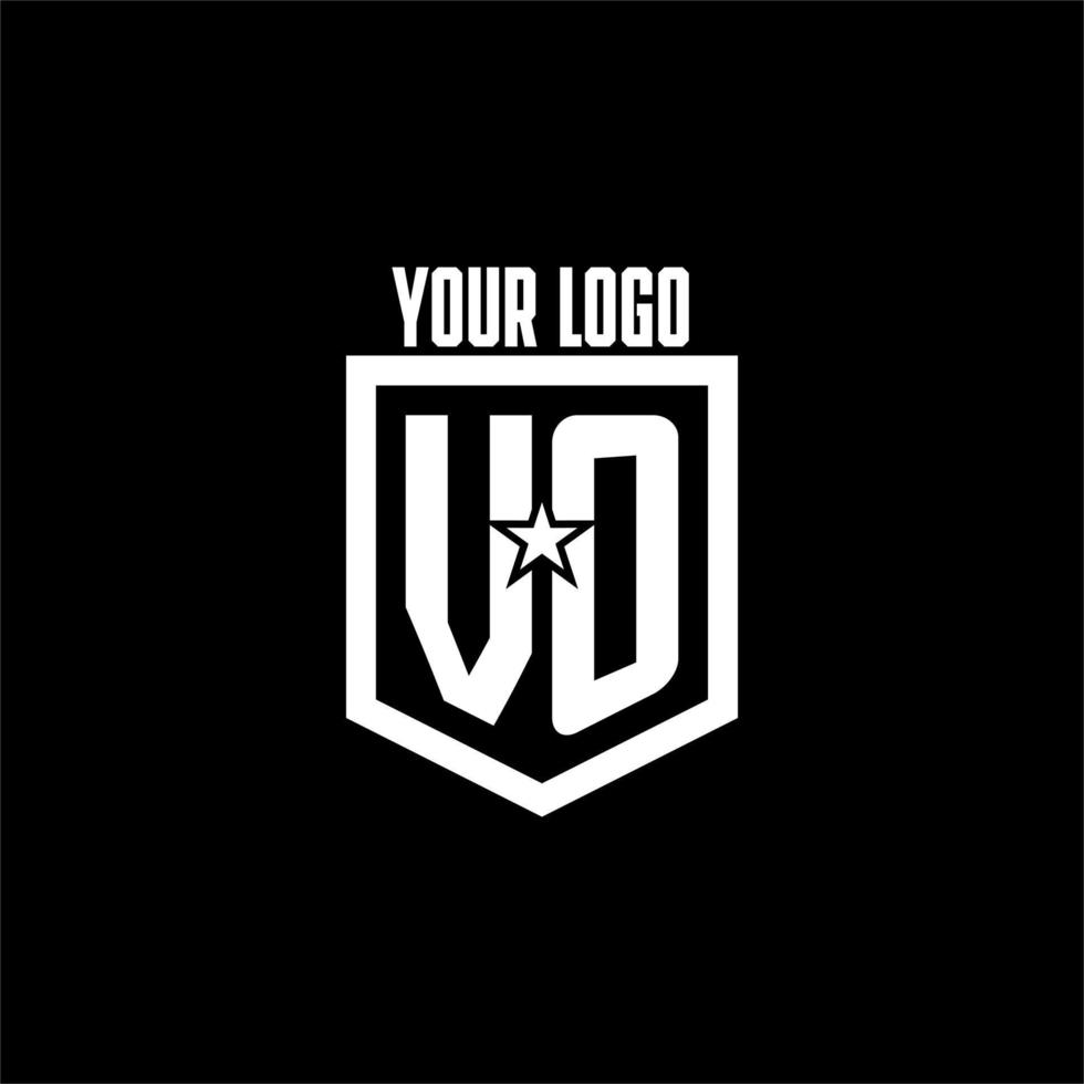 VO initial gaming logo with shield and star style design vector