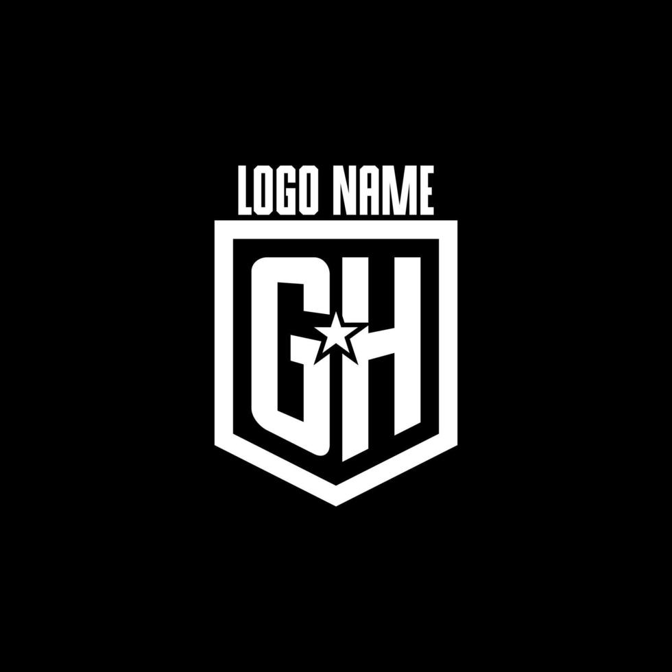 GH initial gaming logo with shield and star style design vector