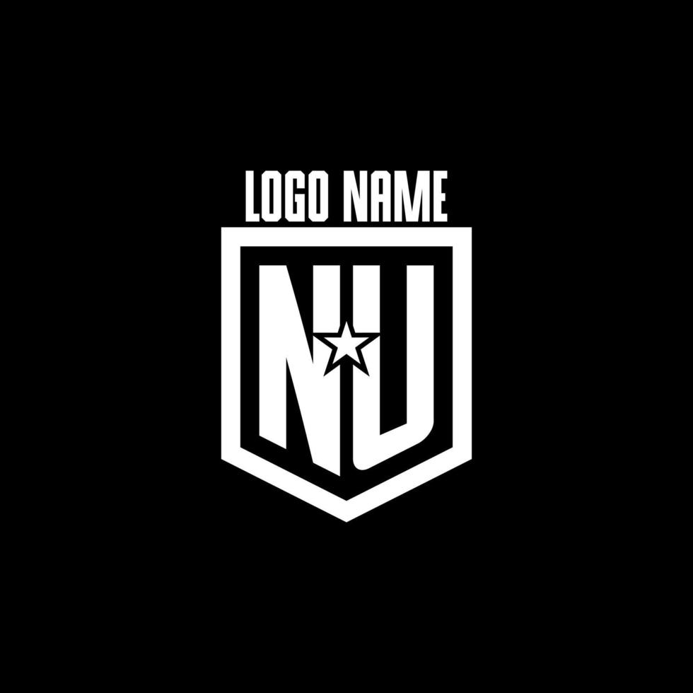 NU initial gaming logo with shield and star style design vector
