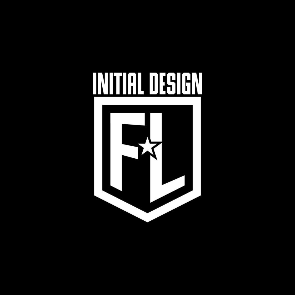 FL initial gaming logo with shield and star style design vector