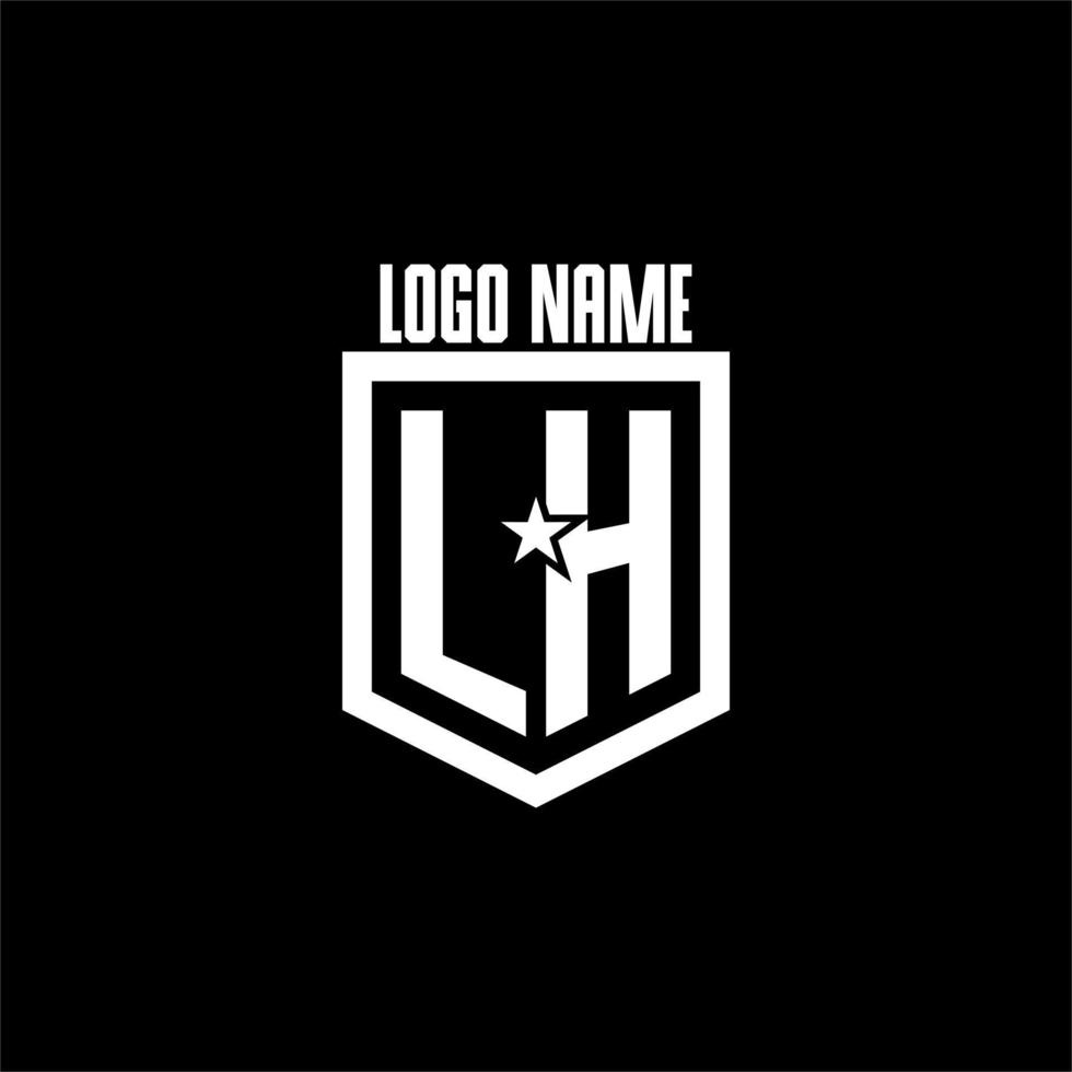 LH initial gaming logo with shield and star style design vector