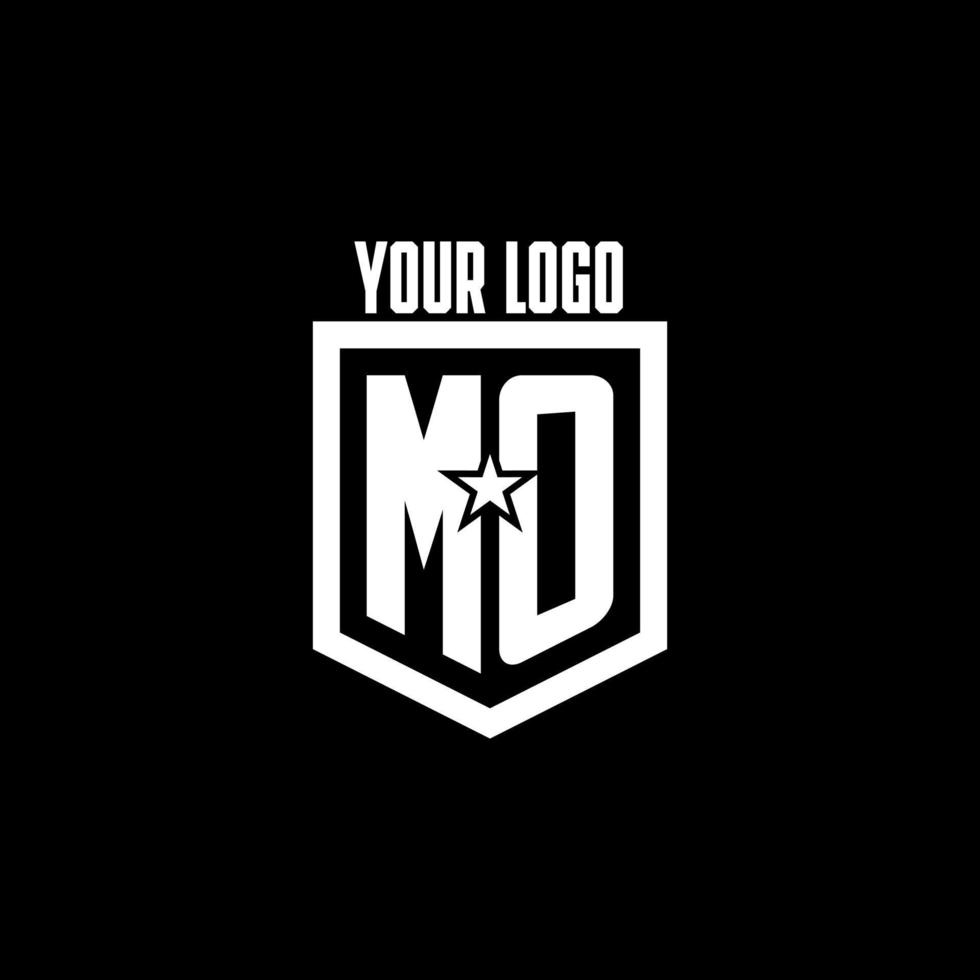 MO initial gaming logo with shield and star style design vector