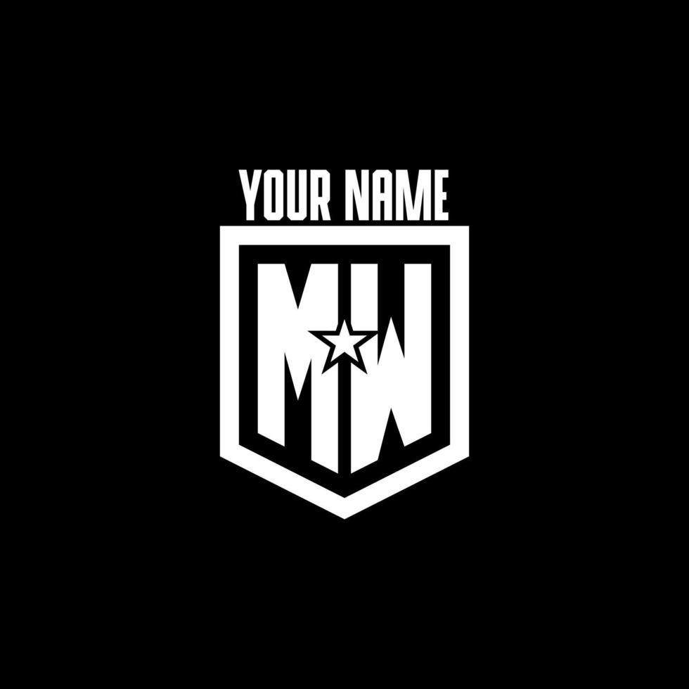 MW initial gaming logo with shield and star style design vector