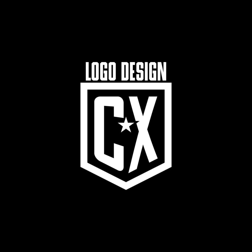 CX initial gaming logo with shield and star style design vector