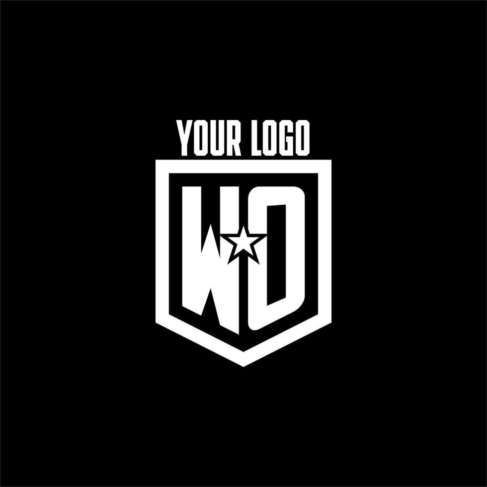 WO initial gaming logo with shield and star style design vector