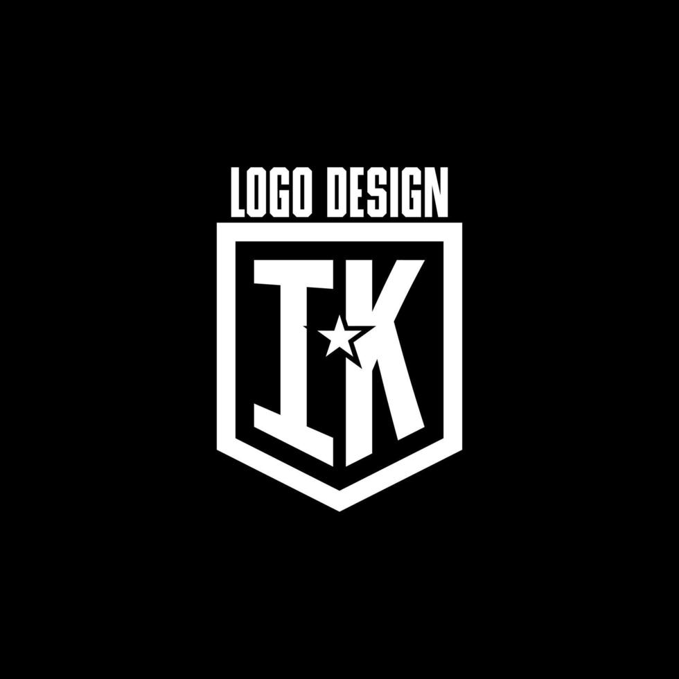 IK initial gaming logo with shield and star style design vector