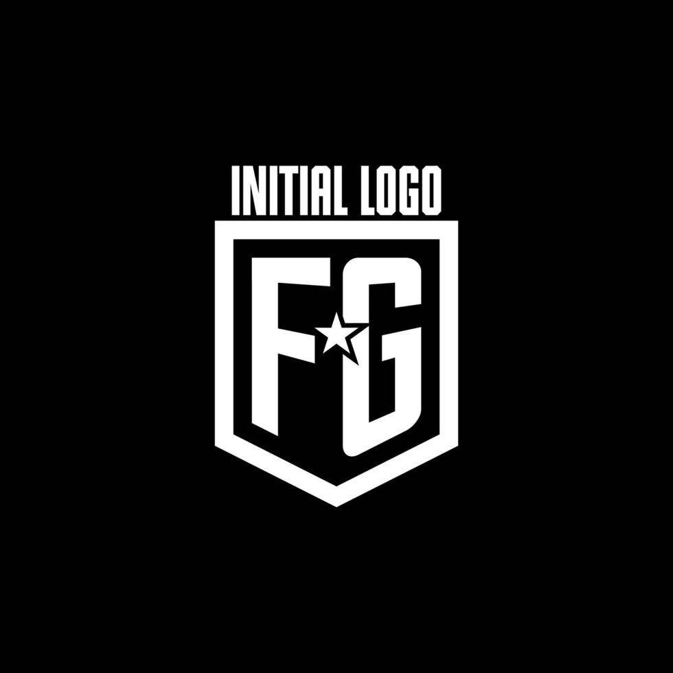 logotipo de juego inicial fg con diseño de escudo y estrella vector