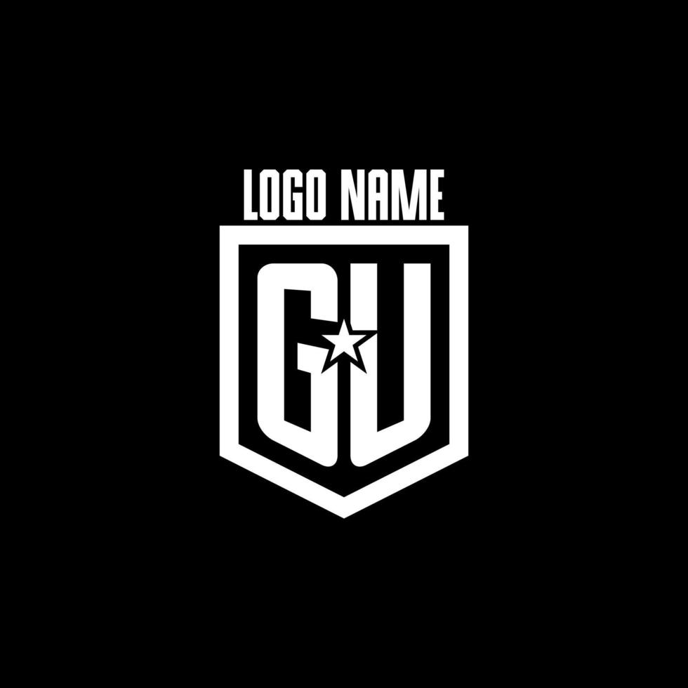 GU initial gaming logo with shield and star style design vector