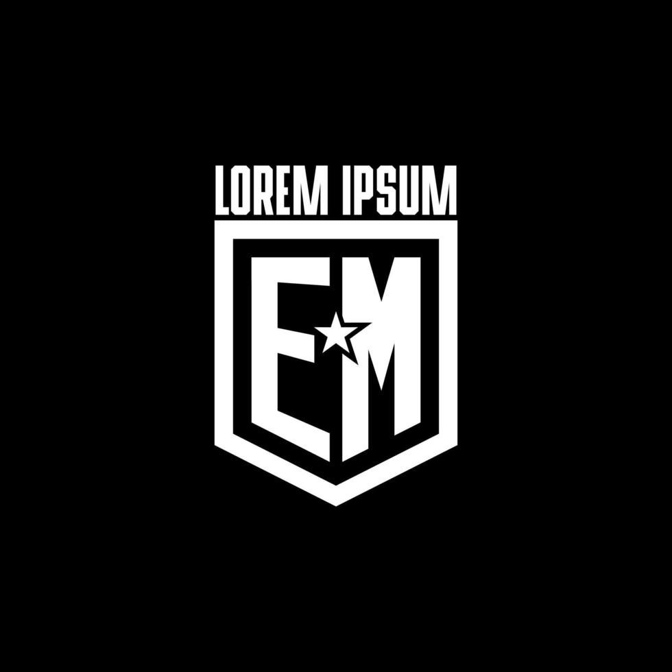 EM initial gaming logo with shield and star style design vector