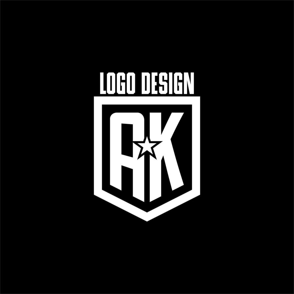 AK initial gaming logo with shield and star style design vector