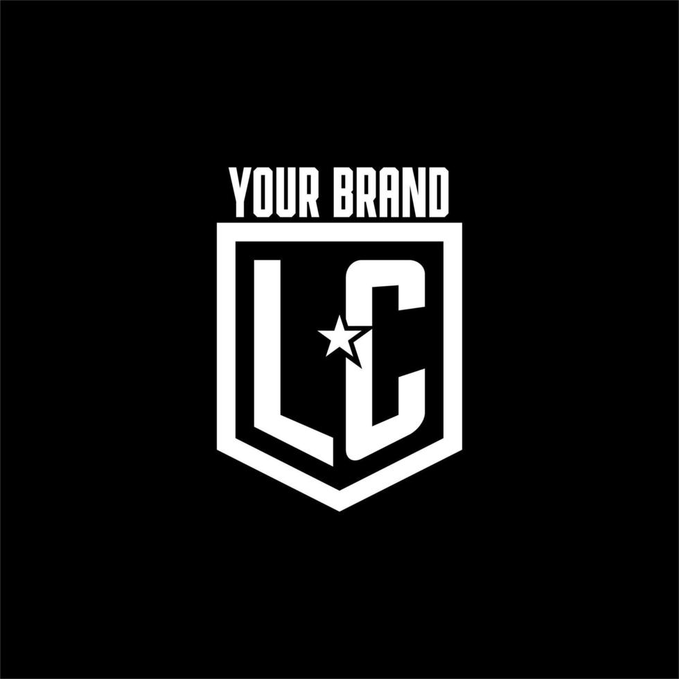 LC initial gaming logo with shield and star style design vector