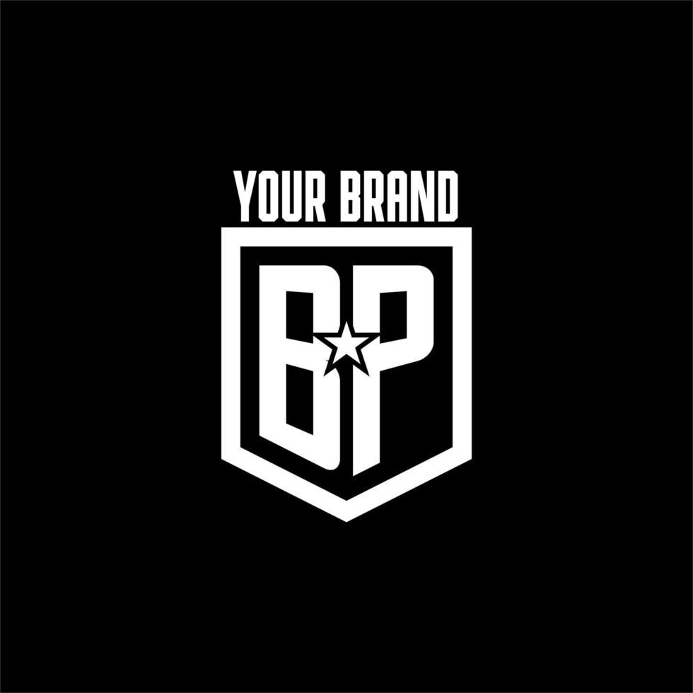 BP initial gaming logo with shield and star style design vector