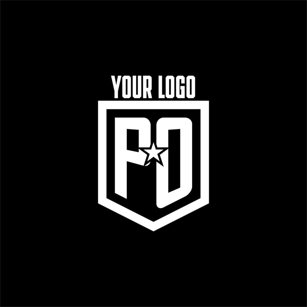 PO initial gaming logo with shield and star style design vector