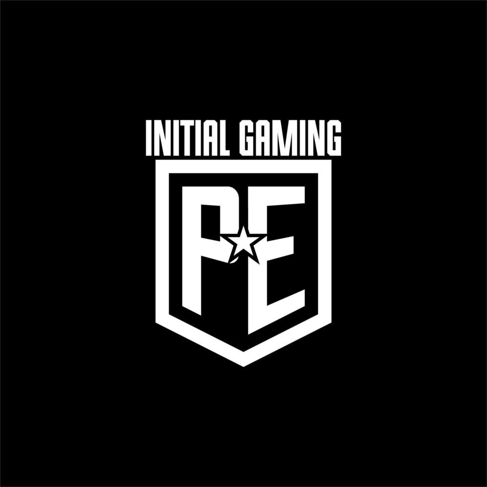 PE initial gaming logo with shield and star style design vector