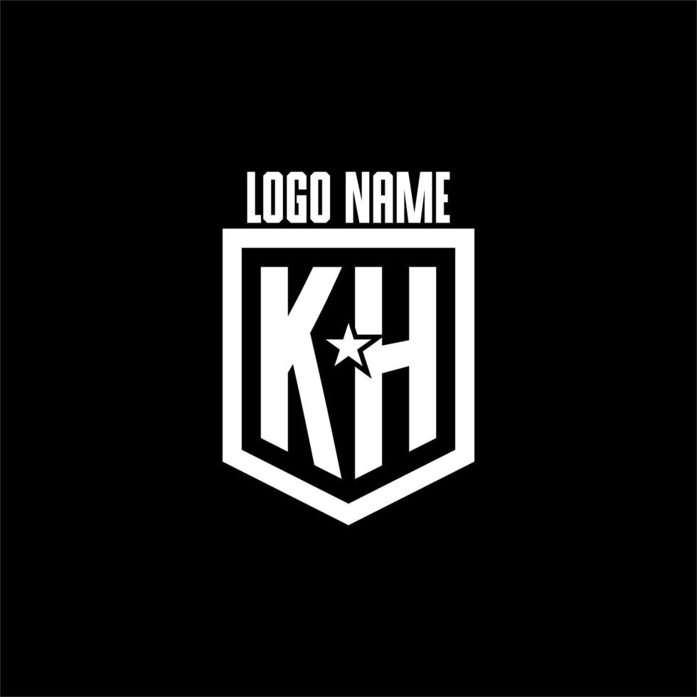 KH initial gaming logo with shield and star style design vector