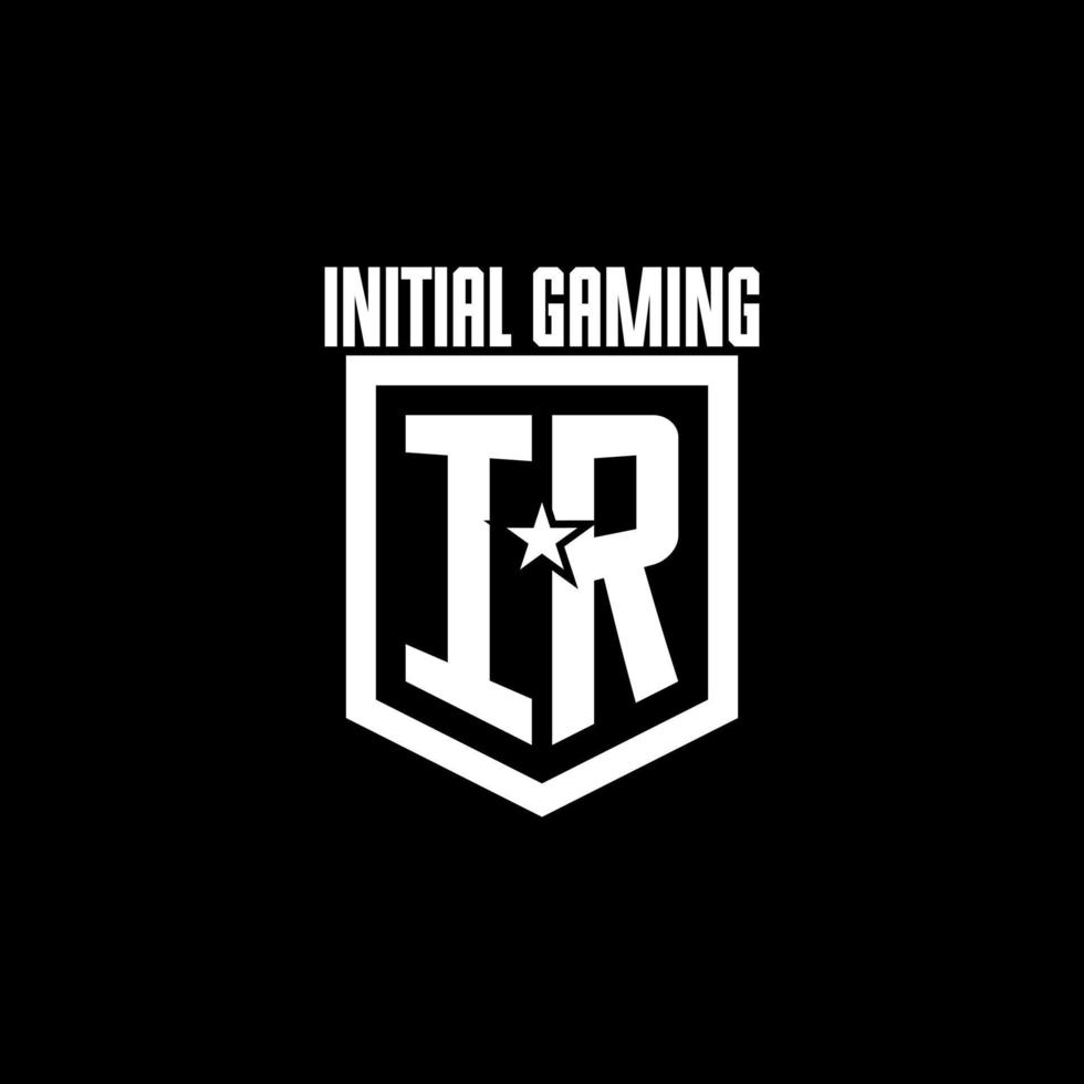 IR initial gaming logo with shield and star style design vector
