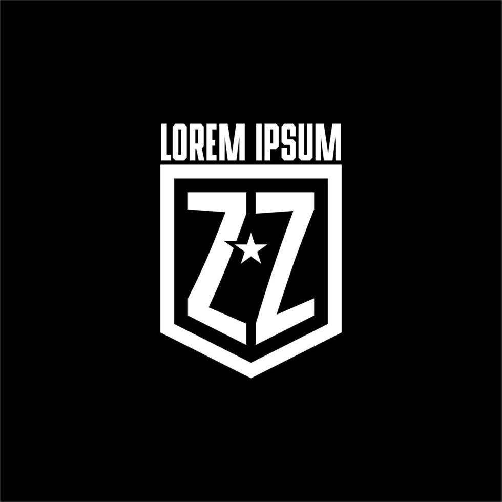 ZZ initial gaming logo with shield and star style design vector