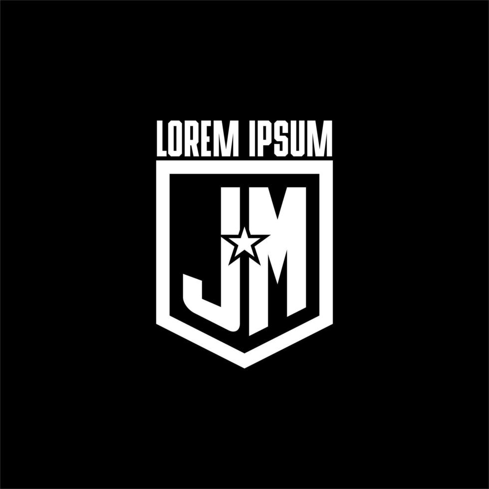 JM initial gaming logo with shield and star style design vector