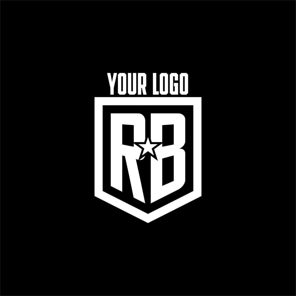 RB initial gaming logo with shield and star style design vector