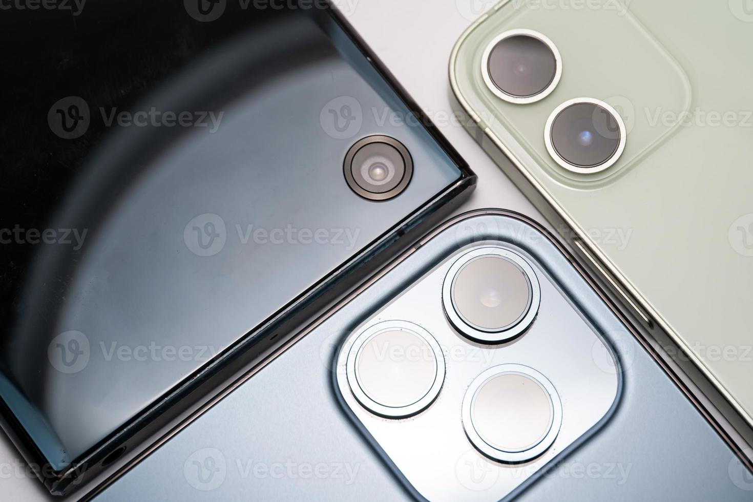 different number of cameras on smartphone. One, Two and Three Lenses Phone Camera photo