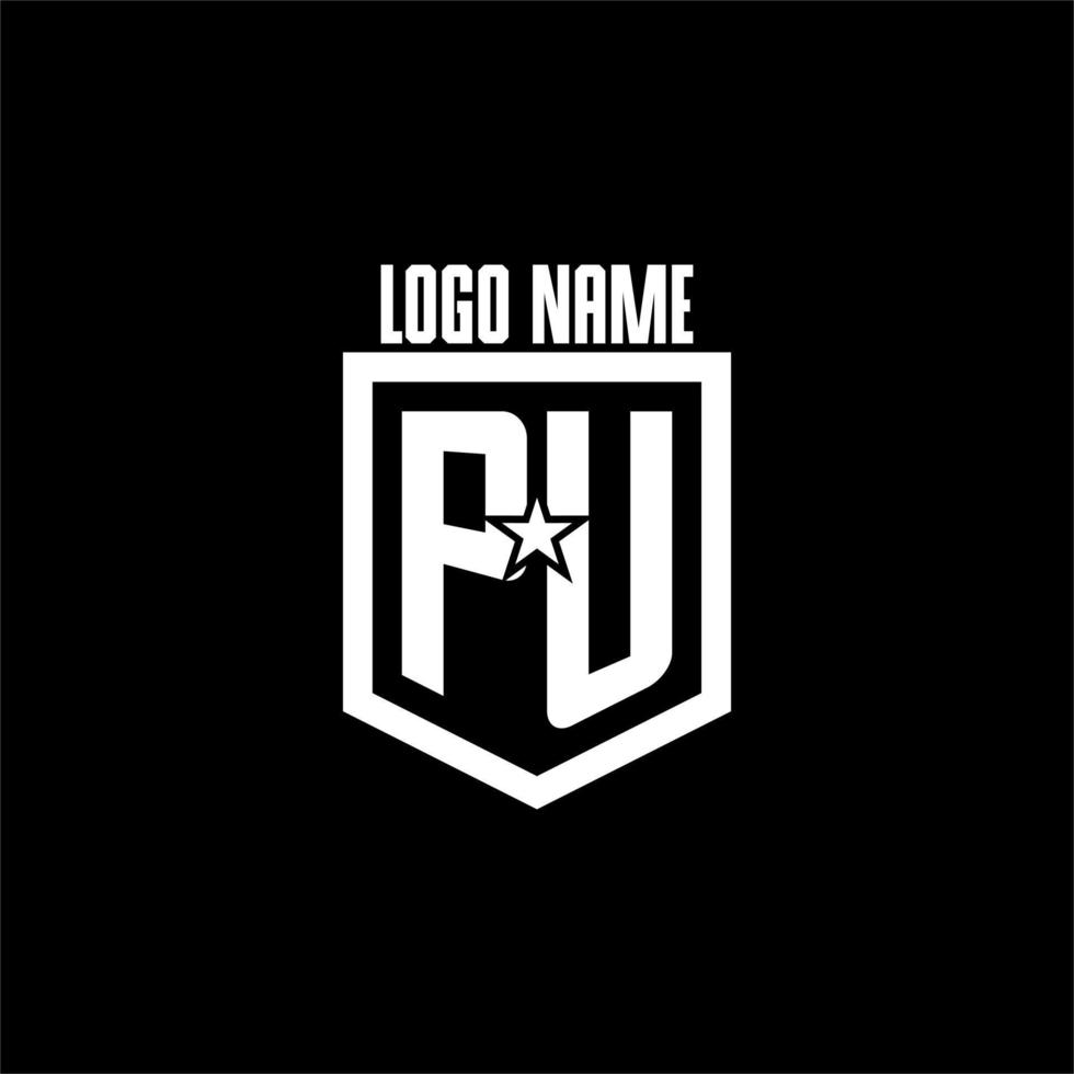 PU initial gaming logo with shield and star style design vector