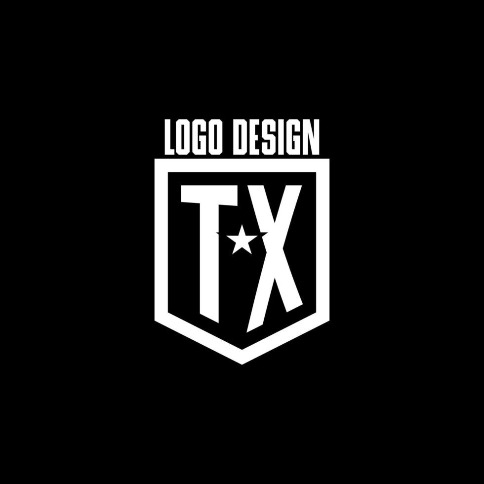 TX initial gaming logo with shield and star style design vector